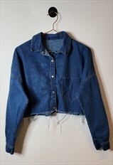 Upcycled Vintage Denim Crop Shirt Jacket Size 16-18