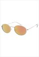 OVAL SUNGLASSES IN SILVER FRAME WITH SOFT RED MIRROR LENS