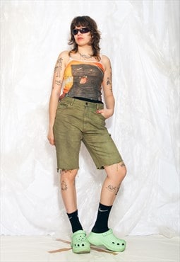 Reworked Vintage 90s Lee Jorts in Mud Wash Khaki