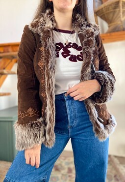 Vintage 90's Penny Lane Afghan Faux Fur Coat - S