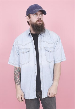 VINTAGE SHORT SLEEVED DENIM SHIRT /R12023