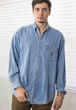 VINTAGE TOMMY HILFIGER DENIM SHIRT LOGO 90S M 20.5