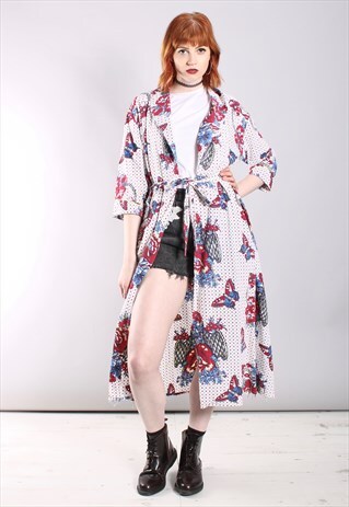 VINTAGE 60S BUTTERFLY PRINT SPOTTY DRESSING GOWN