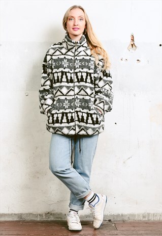 VINTAGE 80S MONOCHROME FLEECE JACKET