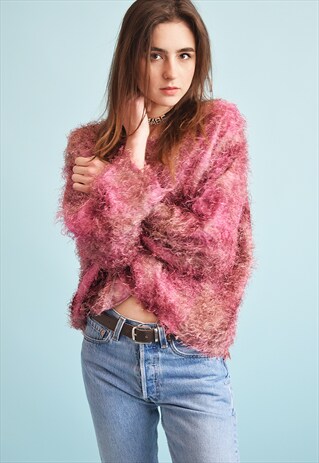90'S RETRO FLUFFY OVERSIZED MONOCHROME TEEN JUMPER TOP