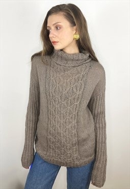 Grey Wool Turtleneck cable knit sweater