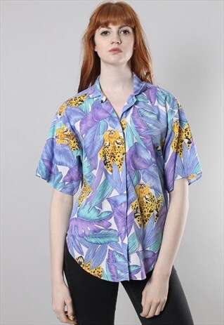 VINTAGE 90S TROPICAL PATTERNED SHIRT BLOUSE TOP