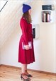 CHERRY RED LONG SLEEVE BELTED DRESS WITH WHITE CROCHET CHEST