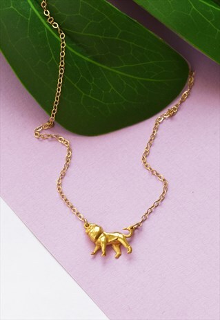 GOLD LITTLE LION SHORT CHARM NECKLACE HANDMADE