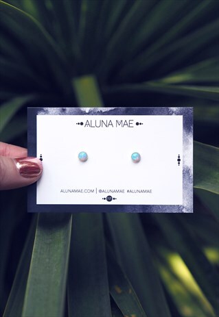 ORLA. STERLING SILVER BLUE OPAL STUD EARRINGS