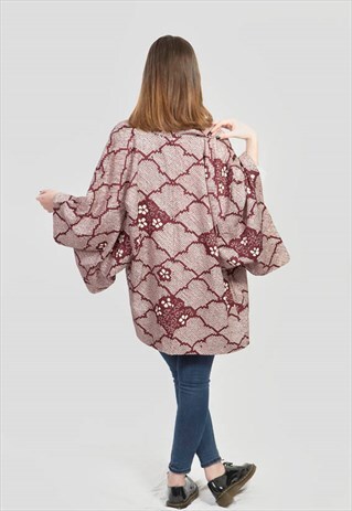 VINTAGE KIMONO JACKET SHIBORI UME IN PLUM