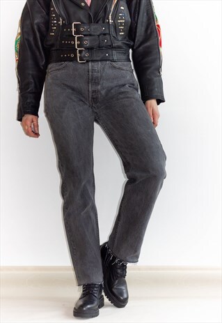 VINTAGE 501 FRAYED HEM GREY STRAIGHT LEG LEVI JEANS