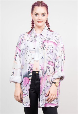 VINTAGE 90'S PINK WAVEY PATTERN SHIRT