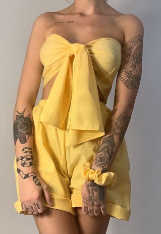 WAFFLE TWO PIECE MATCHING SET TIE TOP & MOM SHORTS