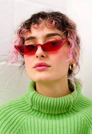 SUPER Y2K SKINNY RED CAT EYE SUNGLASSES