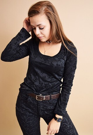 90'S RETRO FLORAL PATTERN GRUNGE KITSCH LYCRA TOP