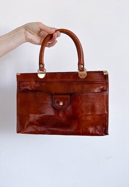 Vintage 60s Brown Rectangle Leather Large Handbag
