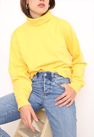 VINTAGE 90S YELLOW POLO HIGH TURTLE ROLL NECK TOP