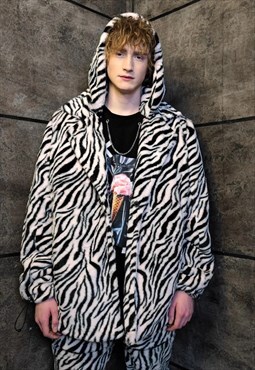 Zebra fleece coat handmade 2in1 stripe jacket in pastel pink