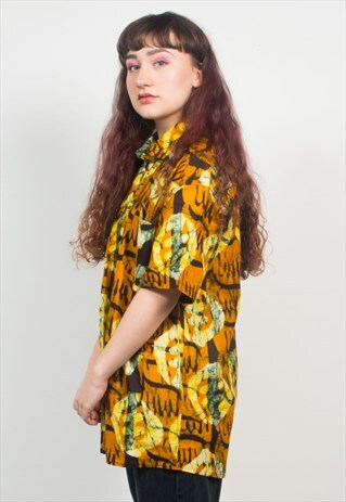 VINTAGE 90'S ORANGE ABSTRACT BATIK PATTERN SHIRT