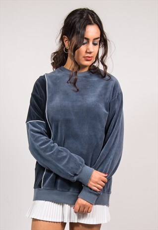 90'S VINTAGE GREY VELOUR VELVET STYLE SWEATER JUMPER