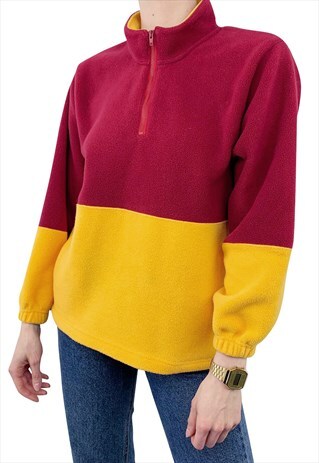 VINTAGE UNISEX 90'S QUARTER ZIP COSY WARM SPORT FLEECE