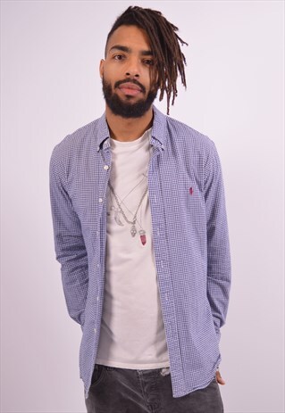 VINTAGE POLO RALPH LAUREN SHIRT CHECK NAVY BLUE