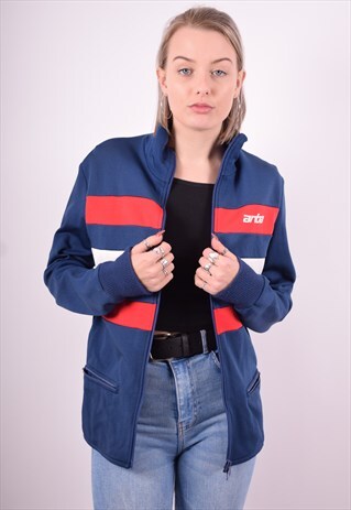 WOMENS VINTAGE TRACKSUIT TOP JACKET MEDIUM BLUE 90'S