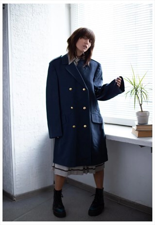VINTAGE 80'S BLUE WOOL DOUBLE BREASTED COAT