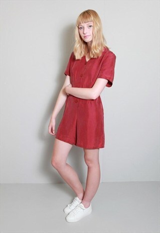 VINTAGE 1980'S RED SILK BUTTON UP PLAYSUIT