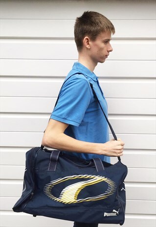UNISEX VINTAGE 80S 90S BLUE PUMA BAG DUFFLE WEEKEND GYM