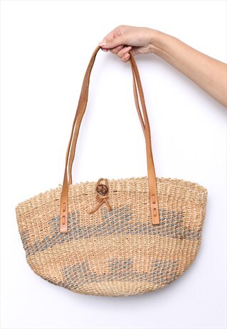 VINTAGE 70S STRAW LEATHER SHOULDER BAG
