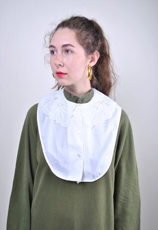 80S WHITE LACE WEDDING BOLERO, VINTAGE FLORAL COLLAR