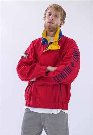 RARE 90S VINTAGE MENS TOMMY WINDBREAKER BIG LOGO JACKET