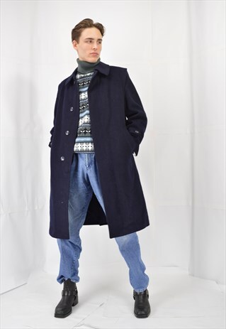 VINTAGE DARK BLUE CLASSIC 80'S WOOL COAT