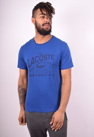 LACOSTE MENS VINTAGE T-SHIRT TOP SMALL BLUE 90'S