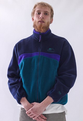 VINTAGE MENS HELLY HANSEN FLEECE LOGO FULL ZIP JACKET