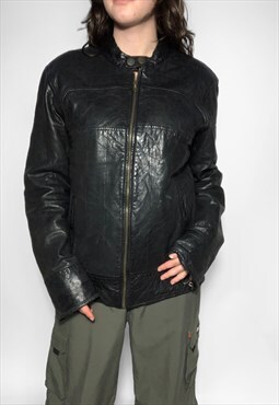  Vintage 90s leather pattern stitched racing jacket nascar