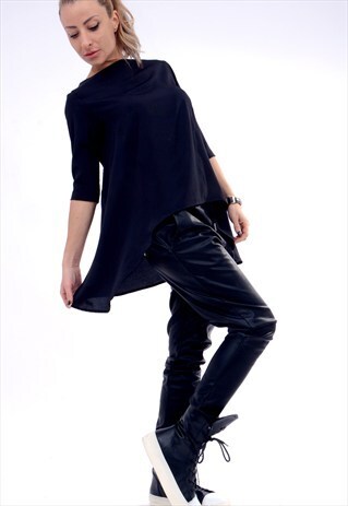 BLACK ASYMMETRIC EXTRAVAGANT TOP/EXTRA LONG MAXI TUNIC