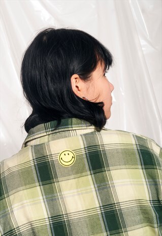 VINTAGE PLAID SHIRT 90S REWORKED SMILEY PATCH GRUNGE TOP