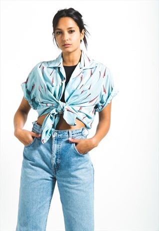 VINTAGE 80S CRAZY PATTERN FESTIVAL SHORT SLEEVE SHIRT /S5106