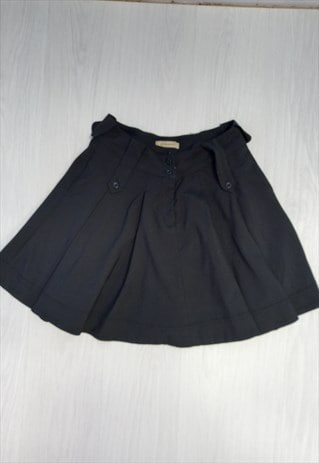 00's Flared Mini Skirt Black Pleated 