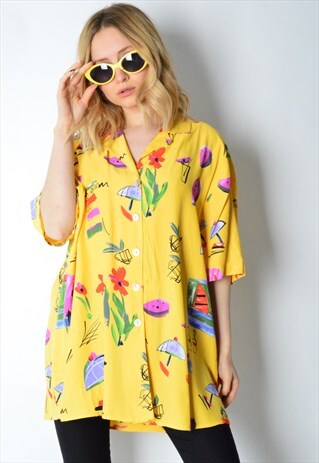 VINTAGE 90S YELLOW COLOURFUL FESTIVAL SHIRT
