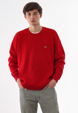 VINTAGE LACOSTE SWEATER 90S RED KNIT KNITTED