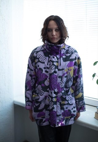 VINTAGE 80'S PURPLE ABSTRACT PRINT PARKA