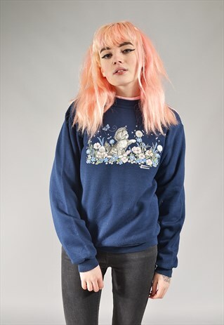VINTAGE NAVY BLUE KITTEN SWEATER