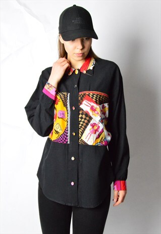 VINTAGE 80S BLACK COLOURFUL BLOUSE
