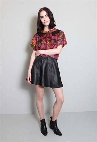 VINTAGE 1980'S FLORAL TARTAN CHECK COTTON BLOUSE
