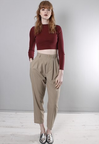VINTAGE 80S BEIGE HIGH WAISTED PLEAT FRONT TROUSERS