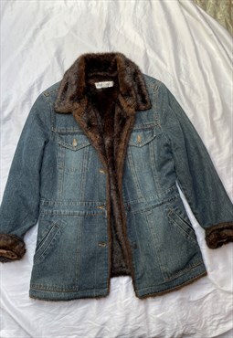 Vintage denim jacket faux fur lining 90s 00s y2k unisex
